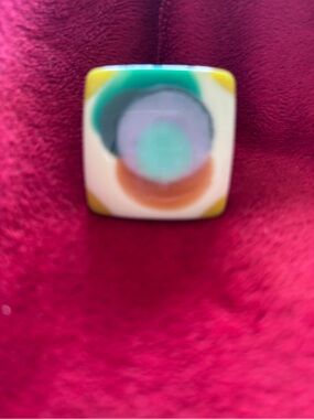 VTG Handcrafted Resin Ring Teal Purple Black White Sz 7.75 1x1inch 2mm Band